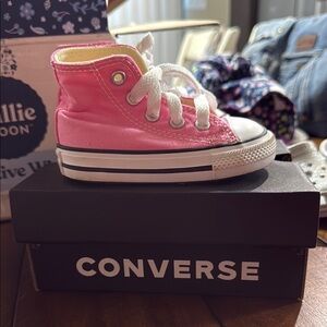 Toddler Girls Converse Pink High-Top Sneakers Canvas Rubber Toe